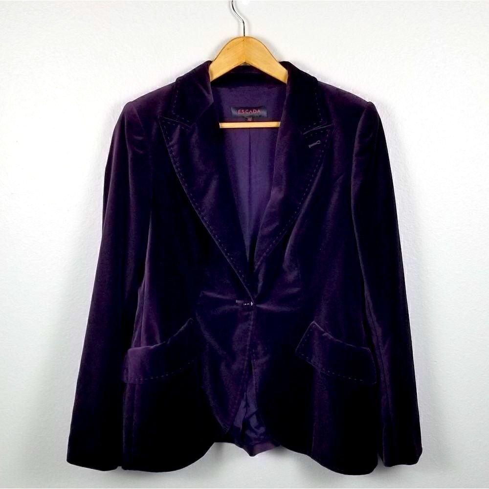 Vintage Escada Purple Eggplant 🍆 Crushed VelvetVelour Western StitchTrim Blazer